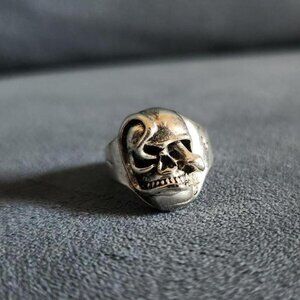 Silver Stainless Steel Skull & Snake Ring. Size 8.